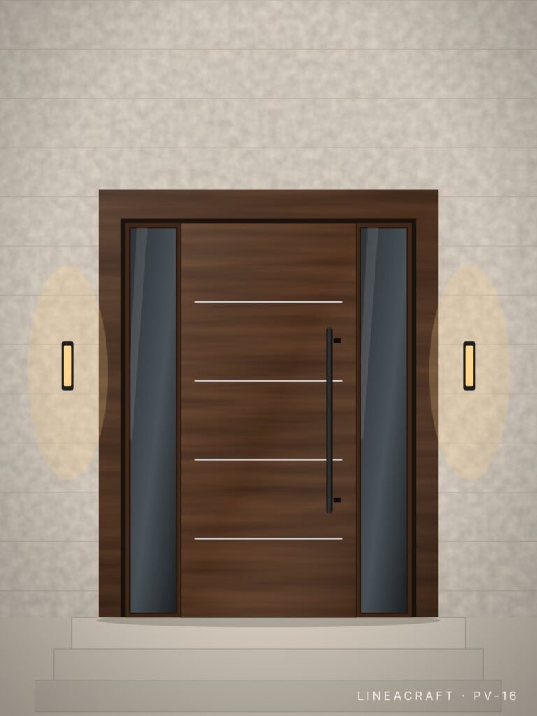 Villa door PV-16 – horizontal metal inlays, walnut – LINEACRAFT