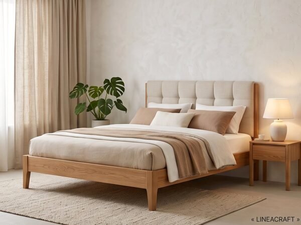 Oak Storage Bed with Tufted Headboard 160 × 200