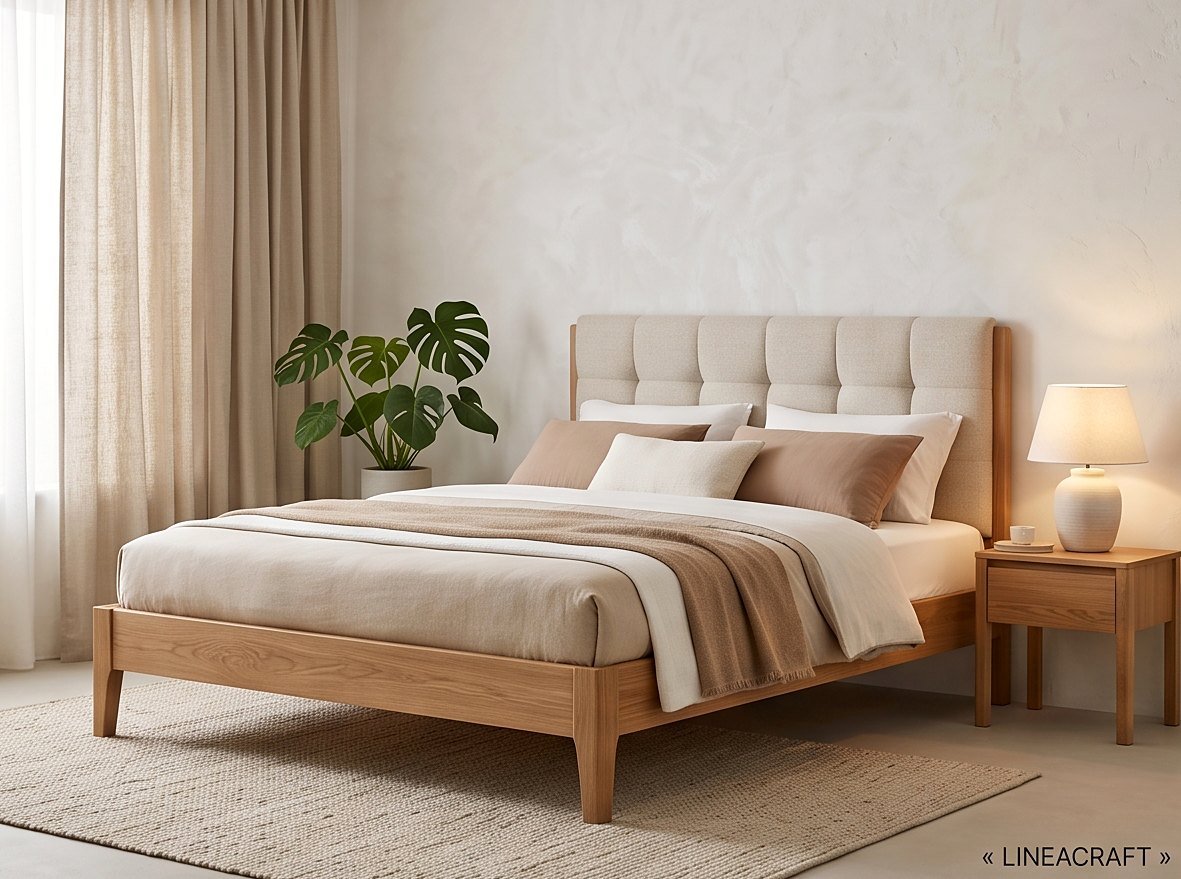 Oak Storage Bed with Tufted Headboard 160 × 200