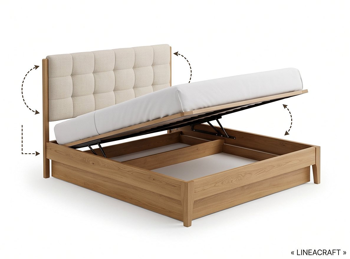 Oak Storage Bed with Tufted Headboard 160 × 200 – 2