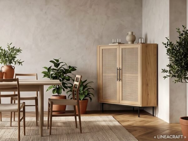 Cane & Oak Corner Bar Cabinet