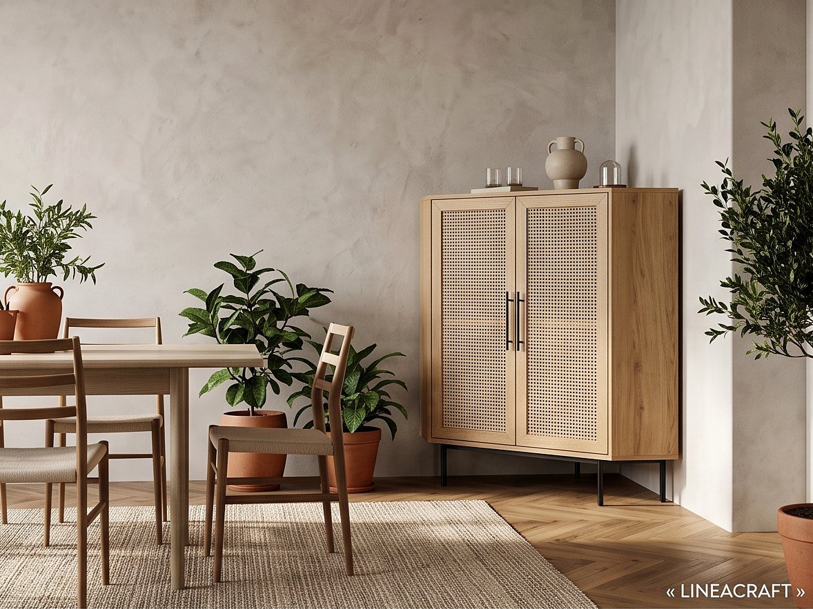 Cane & Oak Corner Bar Cabinet