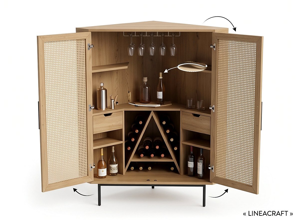Cane & Oak Corner Bar Cabinet – 2
