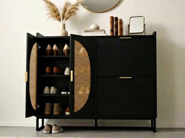 RIAD shoe cabinet – black oak & rattan cane