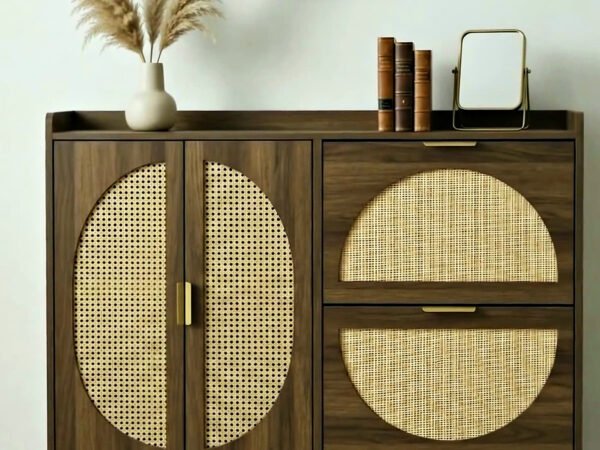 RIAD shoe cabinet – walnut & rattan cane
