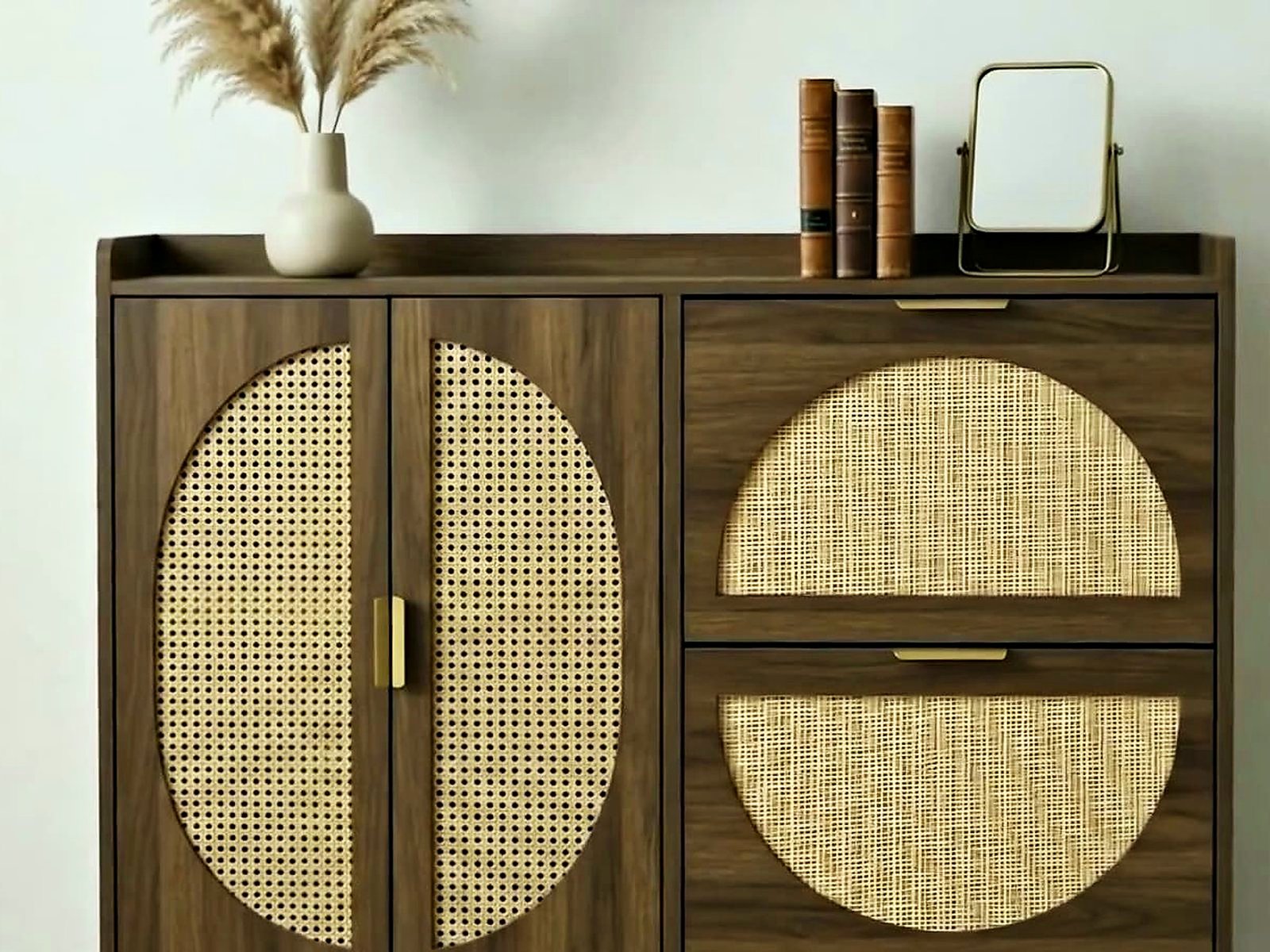 RIAD shoe cabinet – walnut & rattan cane