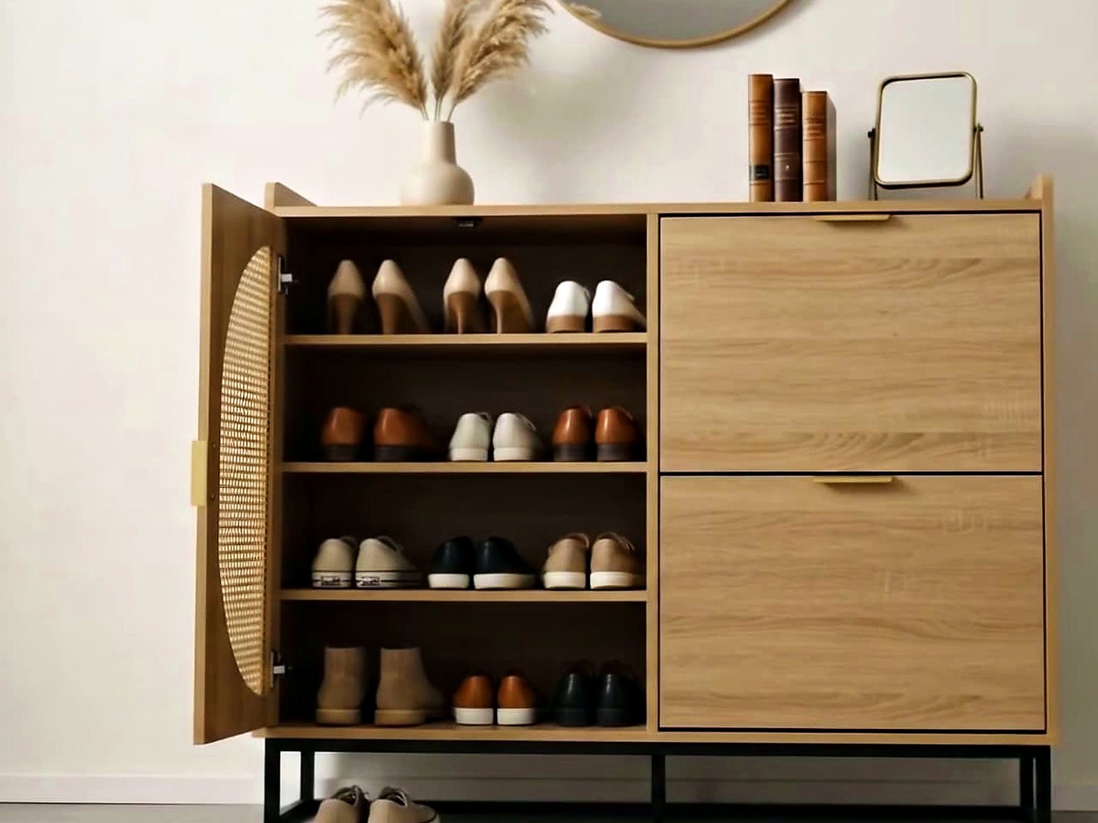 RIAD shoe cabinet – walnut & rattan cane – view 5