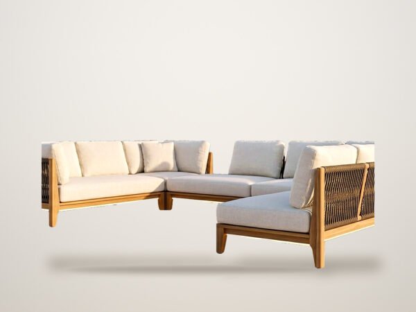 Outdoor corner sofa – teak & outdoor cushions