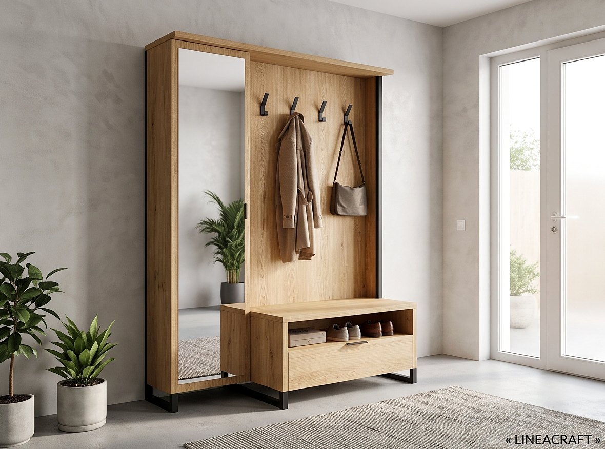 Hallway Unit with Mirror and Shoe Bench