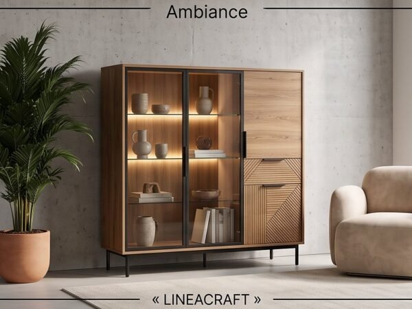 Tall Walnut Display Cabinet with LED