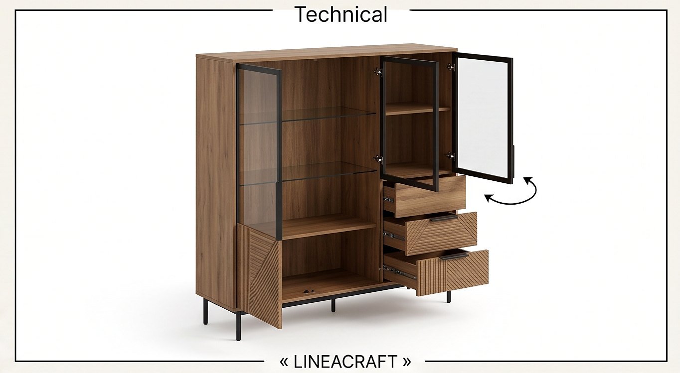 Tall Walnut Display Cabinet with LED – 2